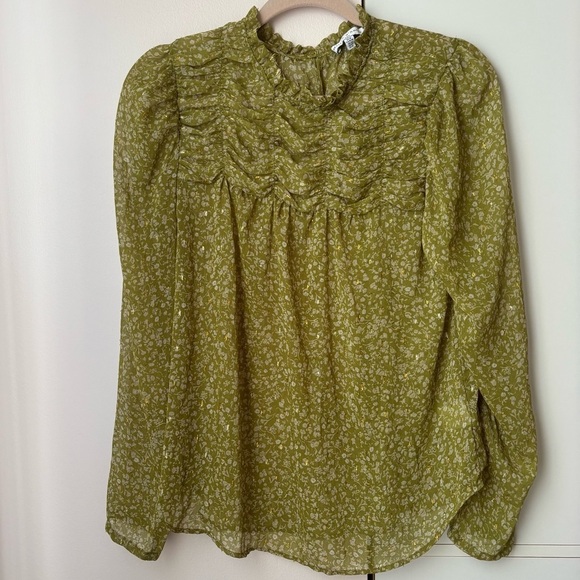 Maison D’Amelie Tops - Maison d’Amelie Paris Green Floral Metallic Blouse Medium Romantic
